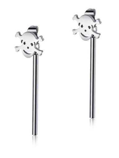 Stainless Steel With Platinum Plated Vintage Smooth Skull Threader Earrings
