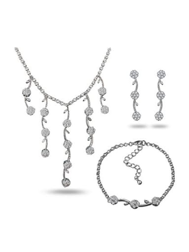 Elegant Platinum Plated Zircon Plum Blossom Shaped Three Pieces Jewelry Set