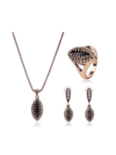 Alloy Antique Gold Plated Vintage style Artificial Stones Oval-shaped Three Pieces Jewelry Set