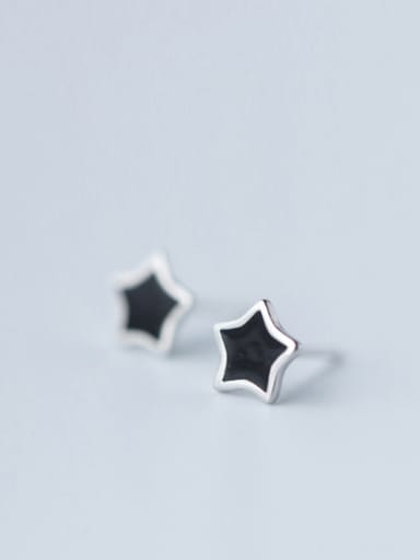 S925 Silver Korean Simple Style Black Star stud Earring
