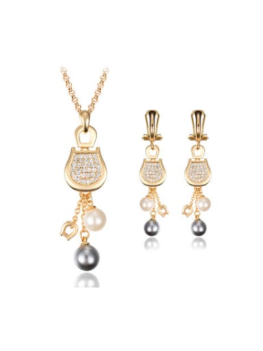 2018 Alloy Imitation-gold Plated Fashion Artificial Pearl and Rhinestones Two Pieces Jewelry Set