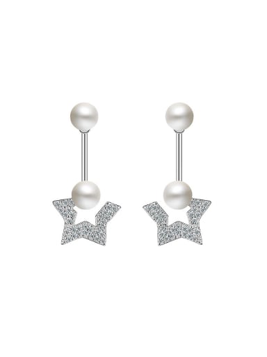 Fashion Imitation Pearls Cubic Zirconias Star Copper Stud Earrings