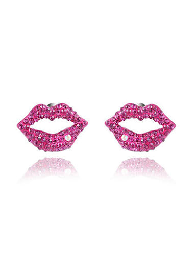 Fuchsia Lip Shaped Austria Crystals Stud Earrings