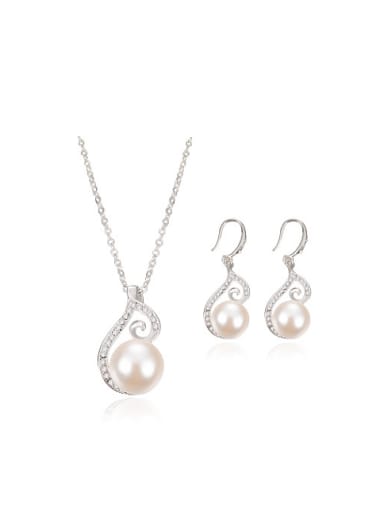 Alloy White Gold Plated Fashion Pearl and Rhinestone Two Pieces Jewelry Set