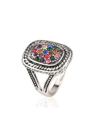Retro style Cubic rhinestones Antique Silver Plated Alloy Ring