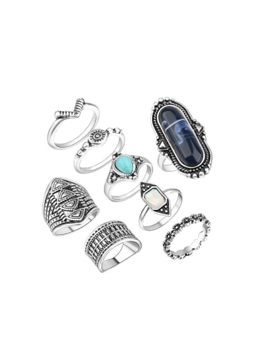 Personalized Retro style Resin stones Antique Silver Plated Ring Set