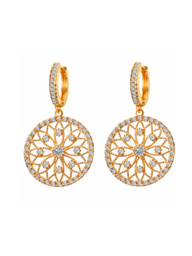 Retro micro-inlaid zircon hollow carved disc earrings