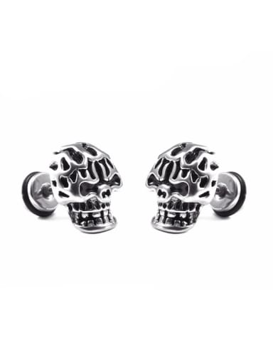 Stainless Steel With Antique Silver Plated Personality Skull Stud Earrings