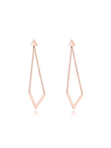 Simple V-shaped Rose Gold Plated Titanium Drop Earrings