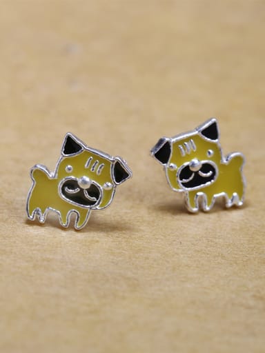 Tiny Yellow Puppy Dog Glue 925 Silver Stud Earrings