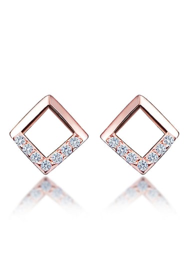 Simple 925 Sterling Silver Hollow Square Stud Earrings