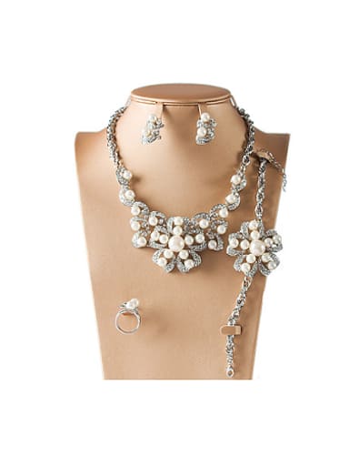 Artificial Pearl Rhinestones Four Pieces Jewelry Set