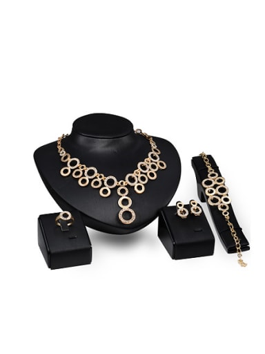 2018 Alloy Imitation-gold Plated Fashion Rhinestones Hollow Circles Four Pieces Jewelry Set
