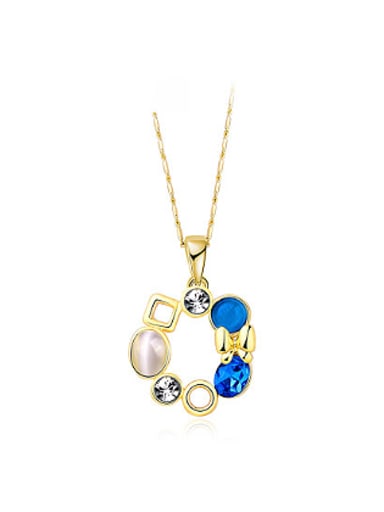 Exquisite Gold Plated Geometric Shaped Opal Stone Necklace