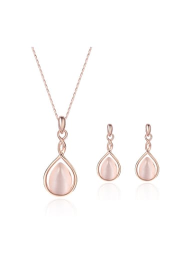 2018 Alloy Rose Gold Plated Fashion Artificial Stones Water Drop shaped Two Pieces Jewelry Set