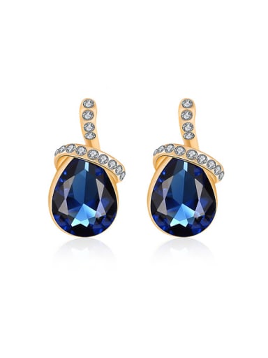 Blue Water Drop Shaped Glass Stone Stud Earrings