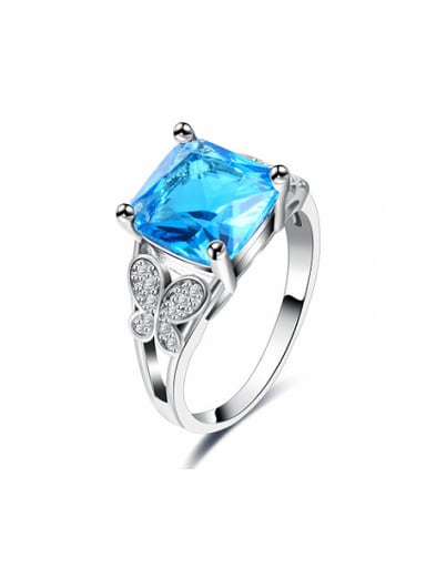 Elegant Blue Glass Stone Butterfly Shaped Ring