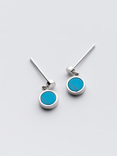 Fashion Round Shaped Blue Stone S925 Silver Drop Earrings