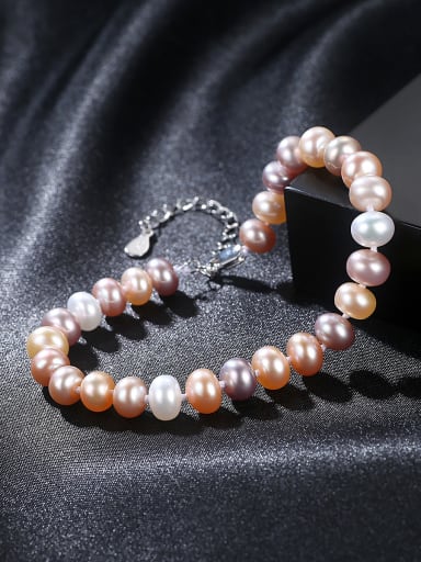 Sterling Silver 6-7mm flat natural freshwater pearl bracelet