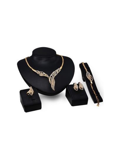 Alloy Imitation-gold Plated Vintage style Leaf-shaped CZ Four Pieces Jewelry Set