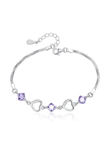 Fashion Hollow Heart Purple Zirconias 925 Silver Bracelet
