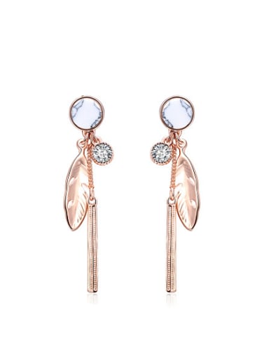 Creative Rose Gold Plated Feather Shaped Turquoise Drop Earrings