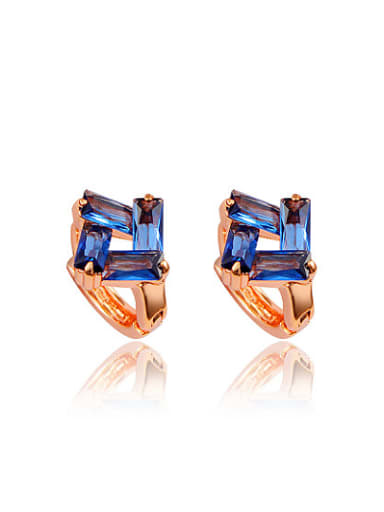 Trendy 18K Rose Gold Plated Blue Square Clip Earrings