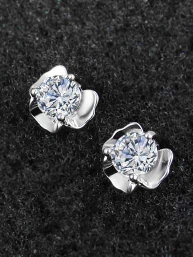 Tiny Cubic White Zircon Flowery 925 Silver Stud Earrings