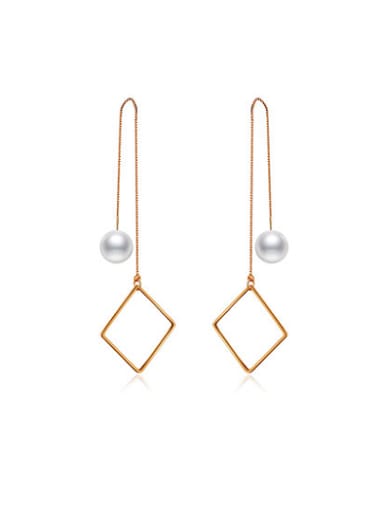 All-match Hollow Square Shaped Artificial Pearl Drop Earrings