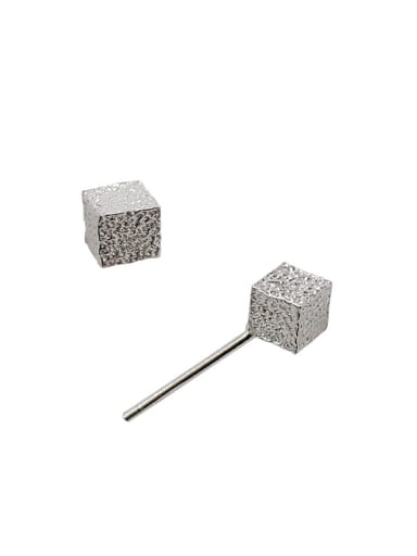 Simple Little Cube Silver Rough Stud Earrings