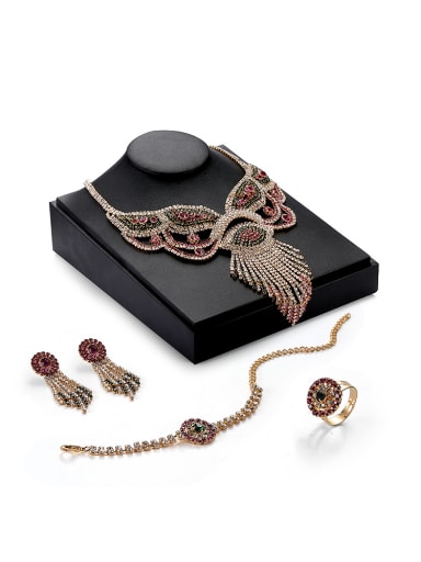 custom Alloy Imitation-gold Plated Ethnic style Rhinestones Four Pieces Jewelry Set