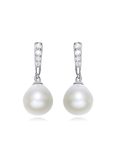 Fashion White Artificial Pearl Cubic Zirconias 925 Silver Stud Earrings