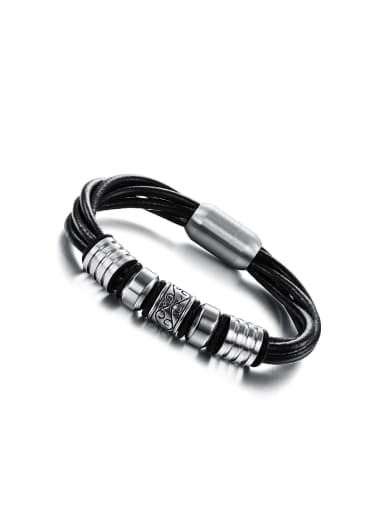 Personalized Titanium Artificial Leather Men Bracelet