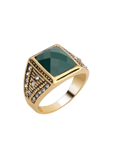 Retro Green Resin stone White Crystals Alloy Ring