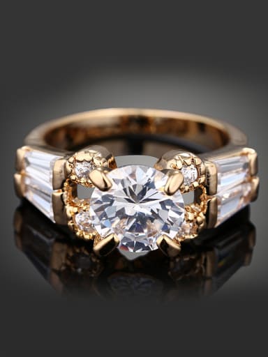 Fashion White Shiny Zirconias Gold Plated Copper Ring