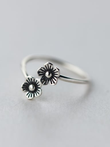 Exquisite Open Design Double Flower Shaped S925 Silver Ring