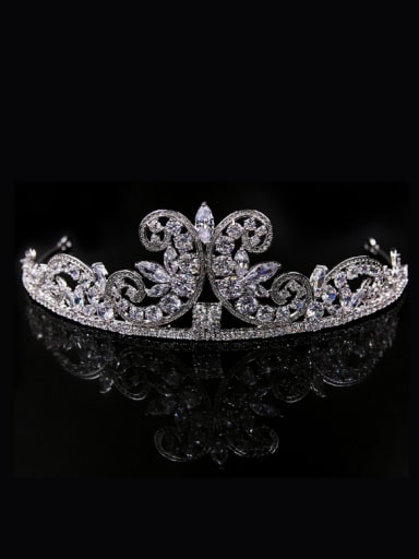 custom Butterfly Crown-shape Zircons White Gold Plated Hair Accessories