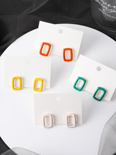 Alloy With Platinum Plated Simplistic  Pinkycolor Square Stud Earrings