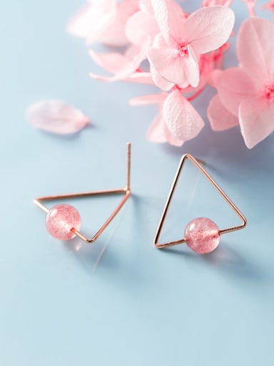 925 Sterling Silver With Rose Gold Plated Simplistic Triangle Stud Earrings