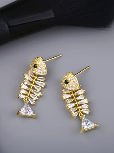 Copper With Cubic Zirconia Cute fish Stud Earrings
