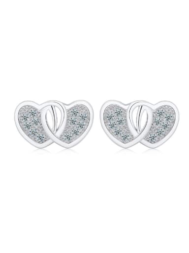 Double Hearts Lucky Silver Stud Earrings