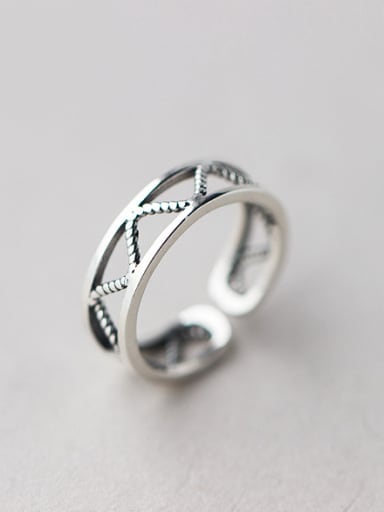 S925 silver retro stripe opening band ring