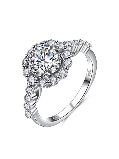 Elegant Flower Shaped Zircon 925 Silver Ring