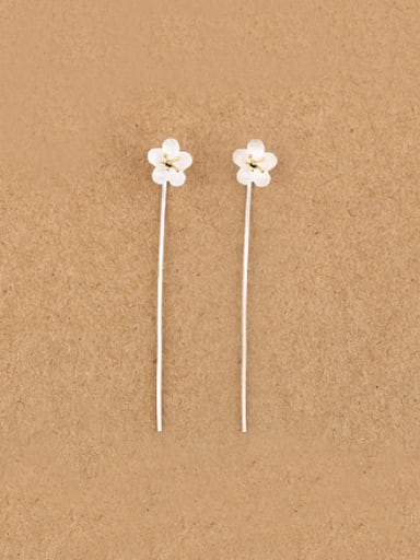 Simple Tiny Flower Silver threader earring