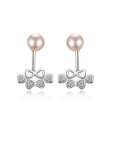 925 Sterling Silver With Platinum Plated Simplistic Flower Drop Earrings