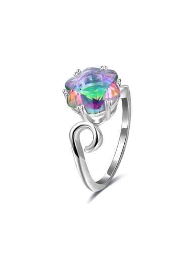 Creative Colorful Glass Bead Silver Plated Ring