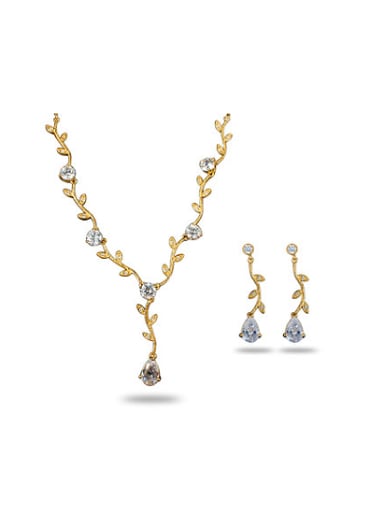 Temperament 18k Gold Plated Water Drop 4A Zircon Two Pieces Jewelry Set
