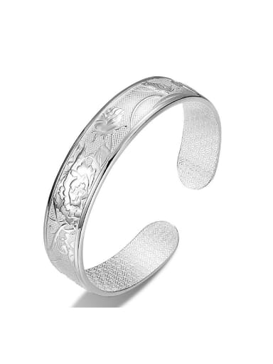 custom Bohemia style Flowery Patterns-etched 999 Silver Opening Bangle