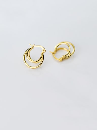 925 Sterling Silver With Gold Plated Simplistic Three Floors Round Clip On Earrings