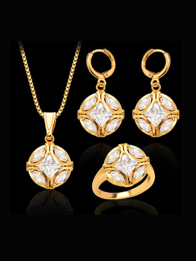 18K Fashion Round Zircon Three Pieces Jewelry Set